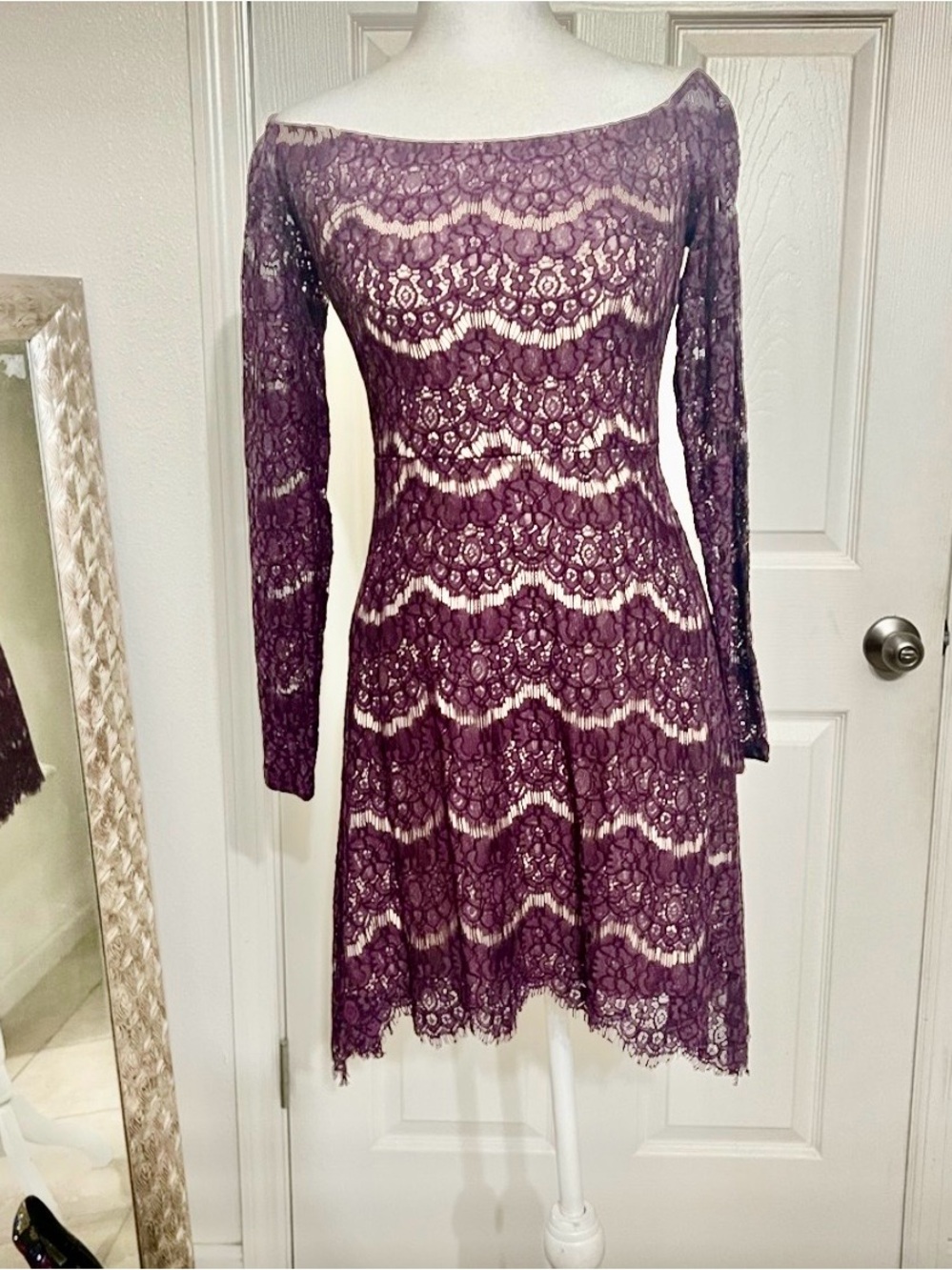 Xhilaration Dark Purple Lace Long Sleeve Dress